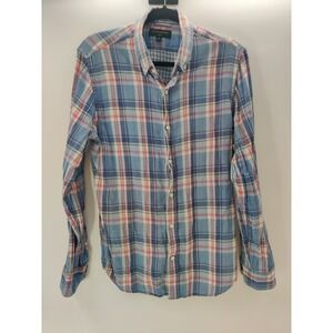 Banana Republic Mens Slim Fit Plaid Button Down Shirt Blue Pink White Size M